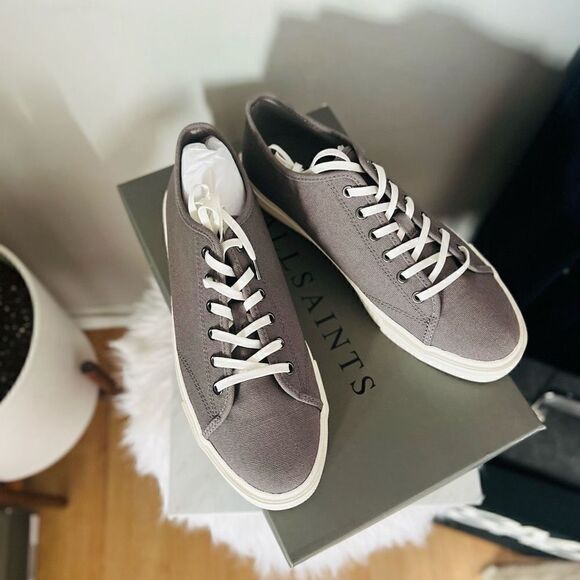 ALL SAINTS Theo Canvas Sneaker Tennis Shoe, Charcoal Gray, Size 10, NWT - Picture 2 of 16